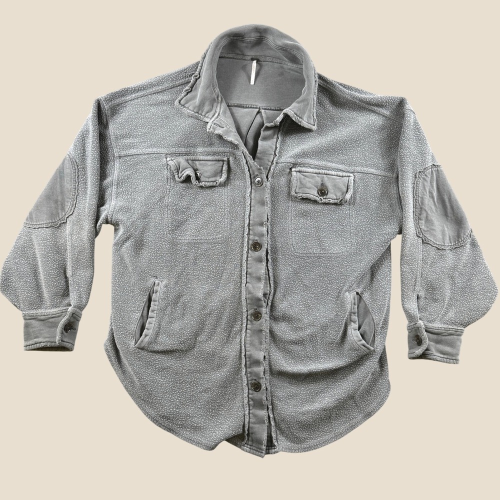 Free People Shirt Jacket Women S Grey Oversized Button Down Elbow Patch Shacket